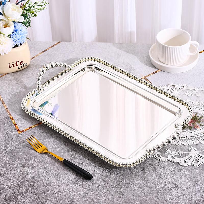ZISIZ Gold Beaded Square Metal Fruit Tray
