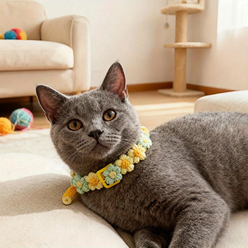 Easter Handmade Pet Collar with 3D Yarn Flower, Adjustable for Cats & Small Dogs, Comfortable Non-Choking Neck Collar