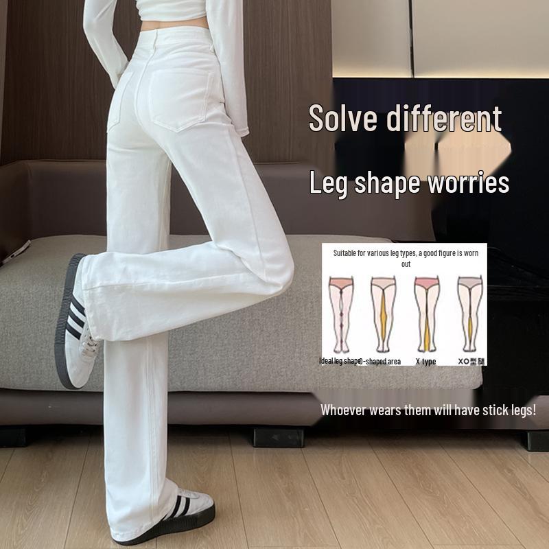 Damskie dżinsy wyszczuplające z wysokim stanem, białe, z prostą nogawką - Jesień 2025