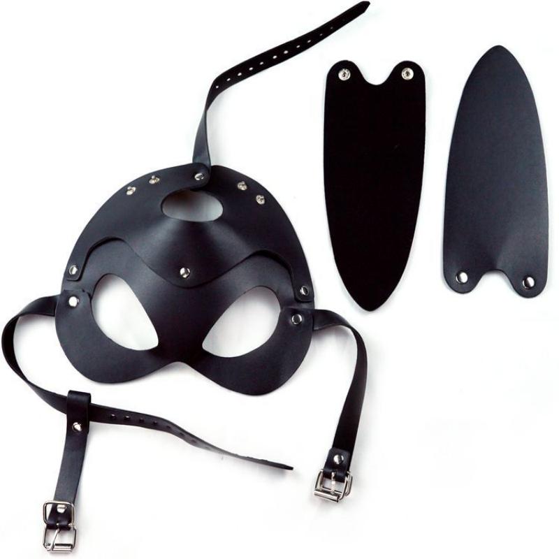 Gothic-Style Cat-Ear S&M Leather Mask, Unique Accessory for Adult Erotic Roleplay, Spice Up Bedroom Bondage & Sensual Games