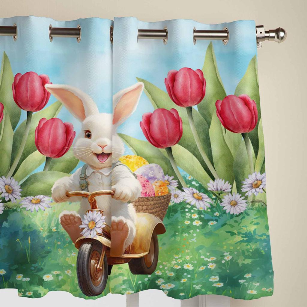 Easter Bunny Tulips Daisies Window Curtains for Living Room Bedroom Curtain Modern Kitchen Blinds Drapes Curtains