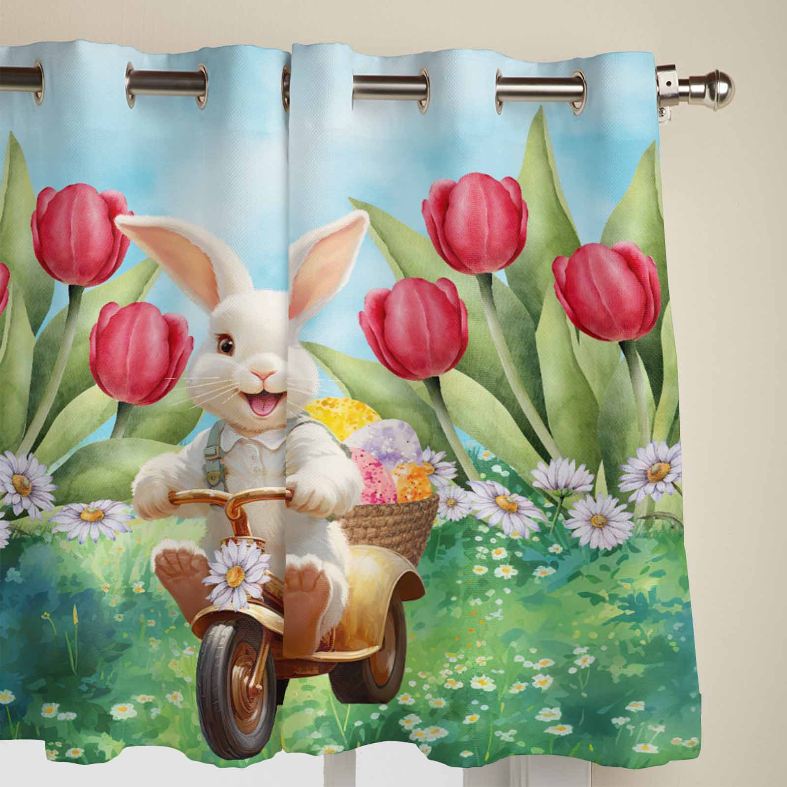Пасхальный кролик тюльпаны маргаритки оконные шторы для гостиной спальни шторы — фото 2
