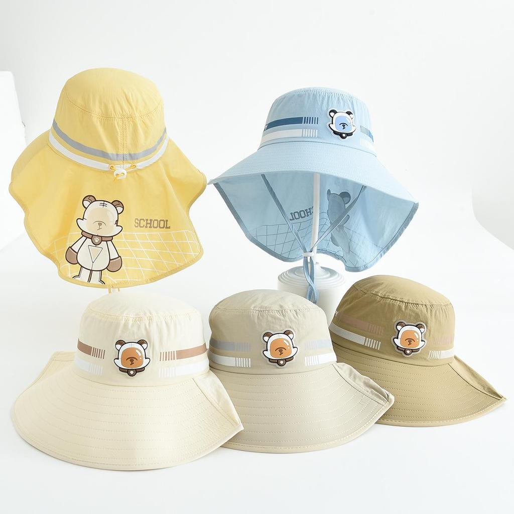 Children's Outdoor Sun Hat with Neck Protection, Windproof Wide-Brim Hat for Boys and Girls