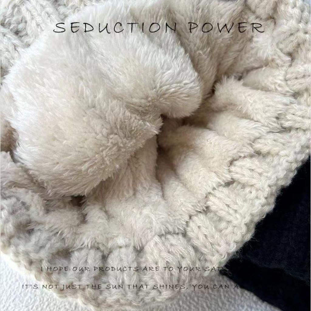 Warm Hat, Knitted Hat, Women's Hat, Large Wool Ball, Woolen Hat, Plush Hat, Thick Hat, Outdoor Hat