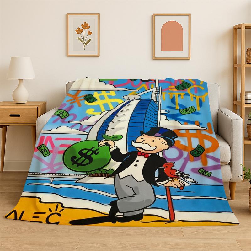 

Monopoly Dollar Rich Game Cartoon Flannel Blanket Soft Warm Throw Blanket for Bedroom Living Room Bed Travel Camping Picnic 75x90cm