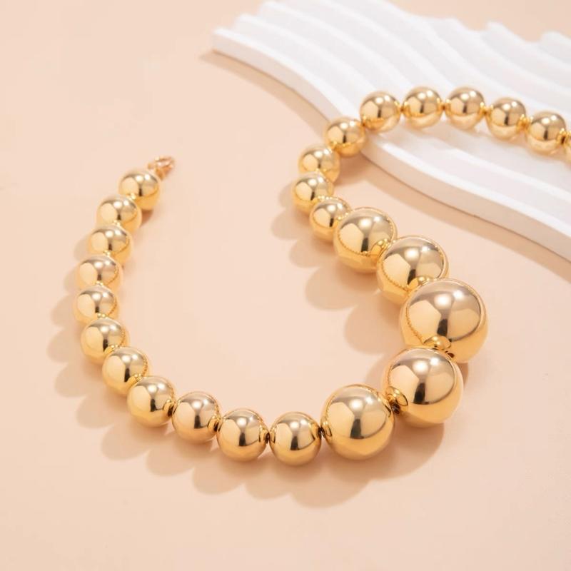 Módní řetízek s velkými korálky Nastavitelný choker Řetízek na klíční kost Doplněk Náhrdelník s korálky inspirovaný vintage