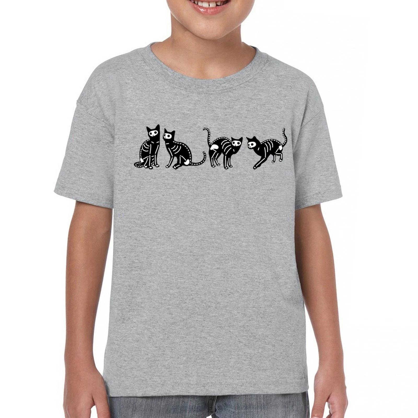 Skeleton Cats Youth kids boys T-Shirt Spooky Halloween Trick or Treat Candy Bag Kids 110