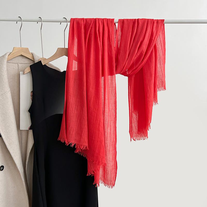 Cotton and linen scarf, fashion, literary style, solid color, linen scarf, women's air-conditioned room, shawl, and sunscreen silk scarf outside.