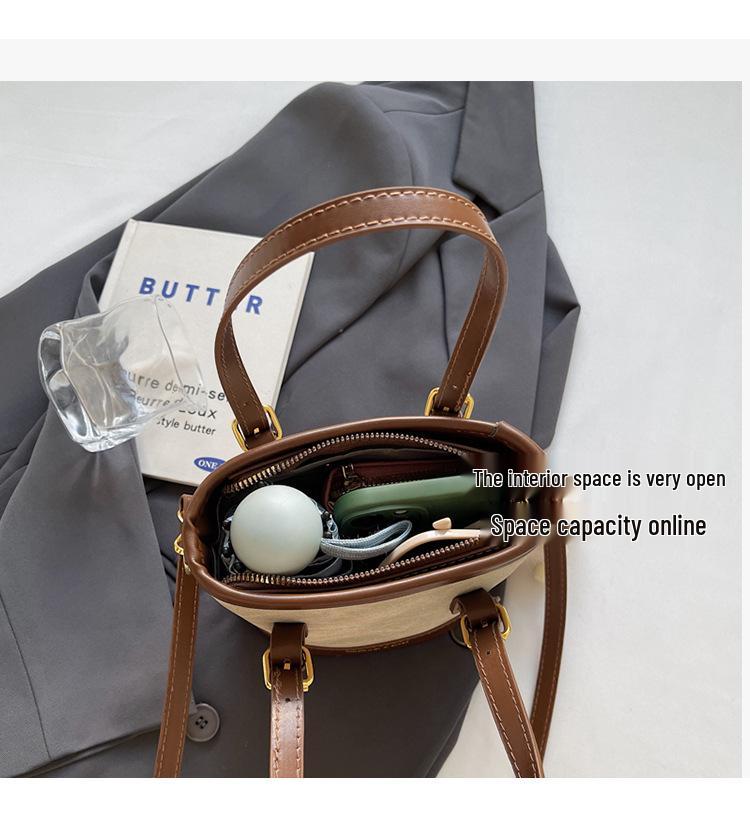 Women's Retro Color Block Bucket Crossbody Bag - 2025 Autumn/Winter Fashion Textured Small Handheld Bag