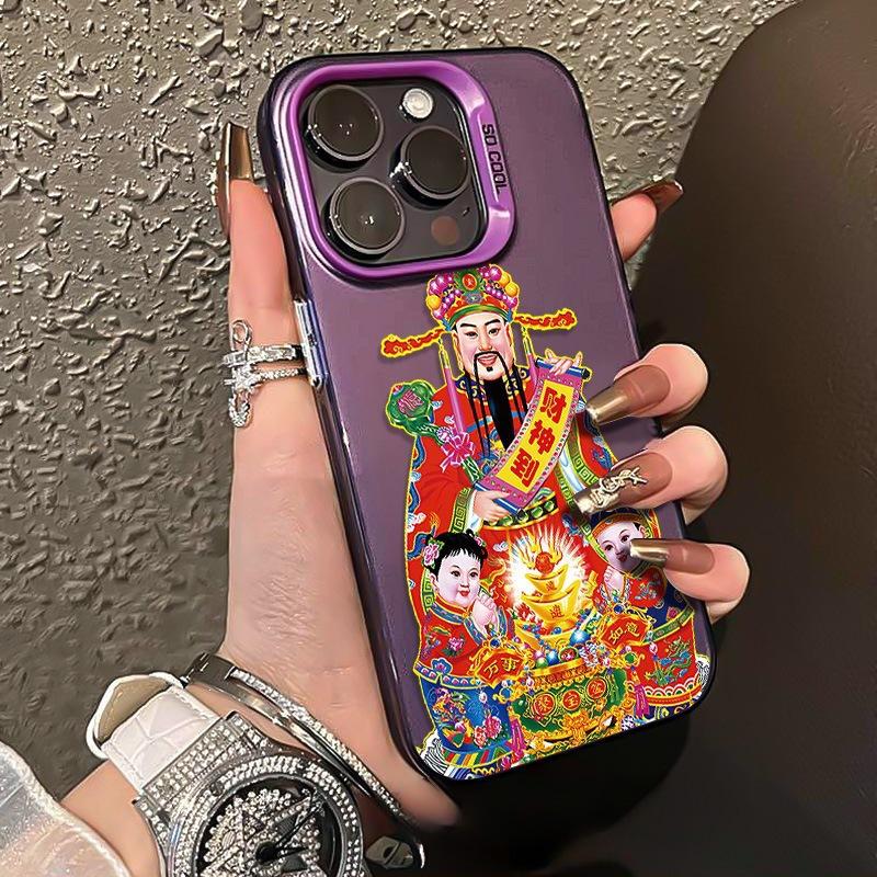 God of Wealth iPhone15 mobile phone case Apple 14promax new 13 big red 12 Chinese style xs matte 11