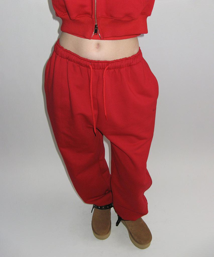 CRANK Embroidered Fleece-Lined Jogger Pants_Red