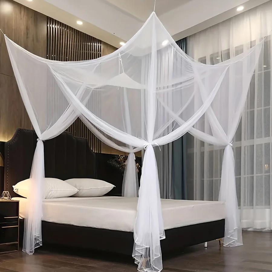 

1 шт. Большая четырехдверная москитная сетка, Дышащий чехол из полиэстерной сетки, Подходит для кемпинга на открытом воздухе, Защита от насекомых летом белый