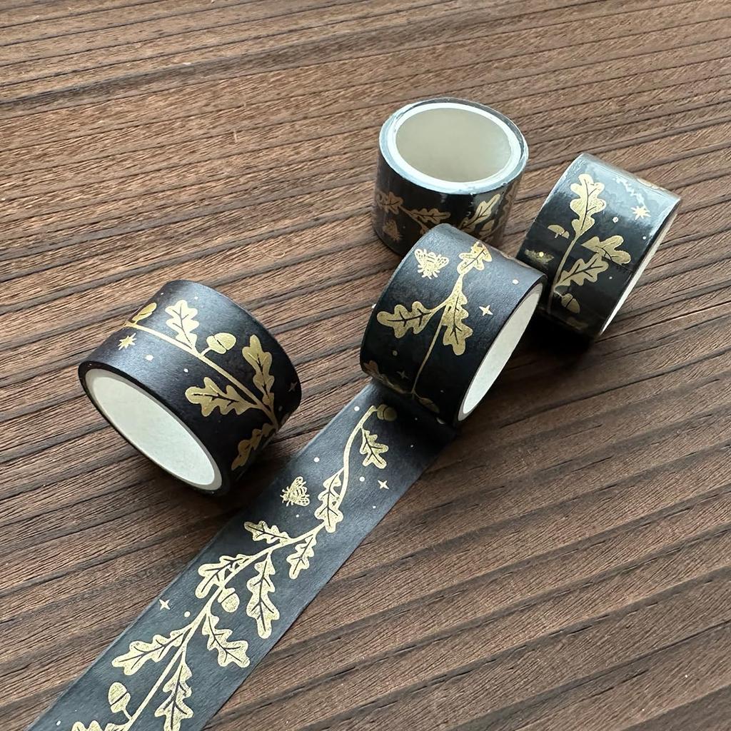 YUBX Masking Tape Vintage Washi Paper Tape with Gold Foil and Retro Pattern Perfect for DIY Gift and 6-Piece Set - Crafts, Journals, Planners,