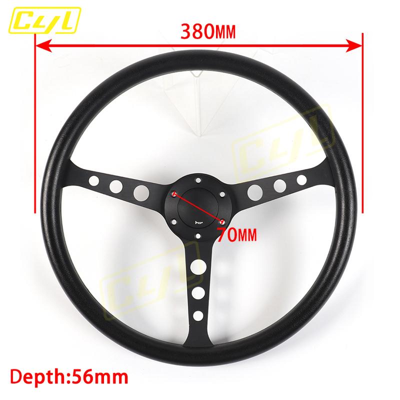 NEW Black Classic PU Steering Wheel 15inch 380mm Flat Dish Racing Sports Steering Wheel for Universal