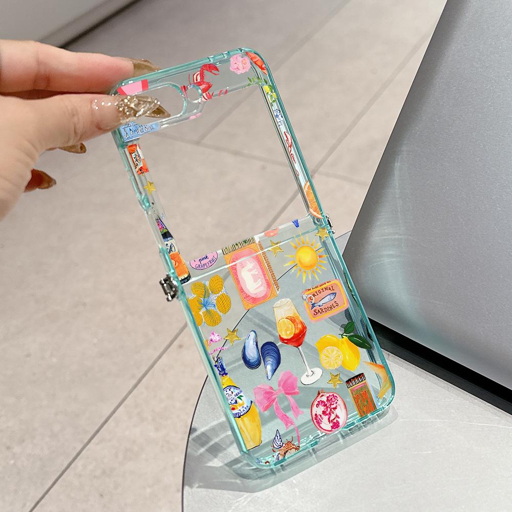 

Fruit Juice Flower Pattern Metal Connector Phone Case for Samsung Galaxy Z Flip3 Flip4 Flip5 Flip6 Flip7 Candy Color Soft TPU Samsung Z Flip4 5G