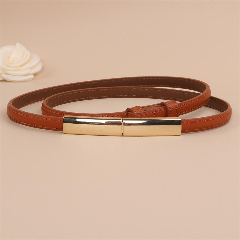 Black Versatile Women's Thin Leather Belt - Fashionable Waist Cincher for Dresses and Shirts
