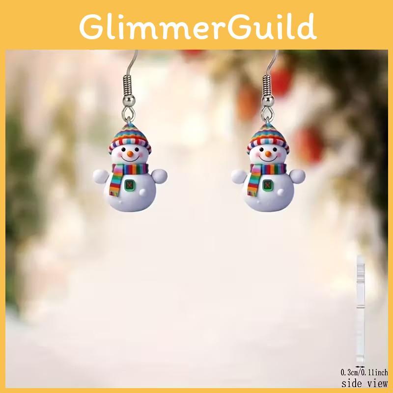 Acrylic Cartoon Snowman Earrings With Silver Studs For Casual Daywear