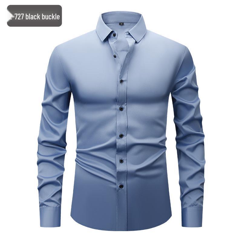 Men's White Four-Way Stretch Wrinkle-Resistant Long Sleeve Shirt - Formal and Casual Plus Size