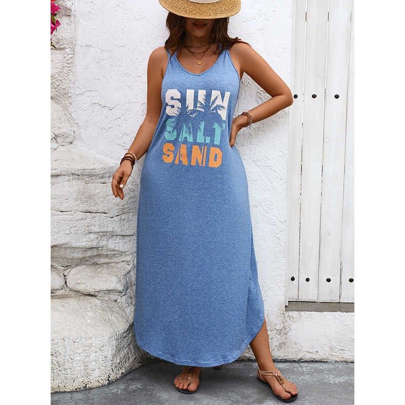 

2024 Summer Women s Plus Size Tank Dress Beach Party Dresses Blue collection plus purchase priority delivery XL