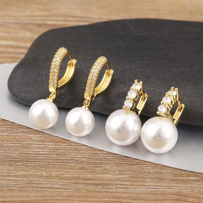 Nidin New Fashion Pearl Cubic Zirconia Light Luxury Drop Earrings For Women Female Engagement Wedding Party Ear Jewelry Gifts