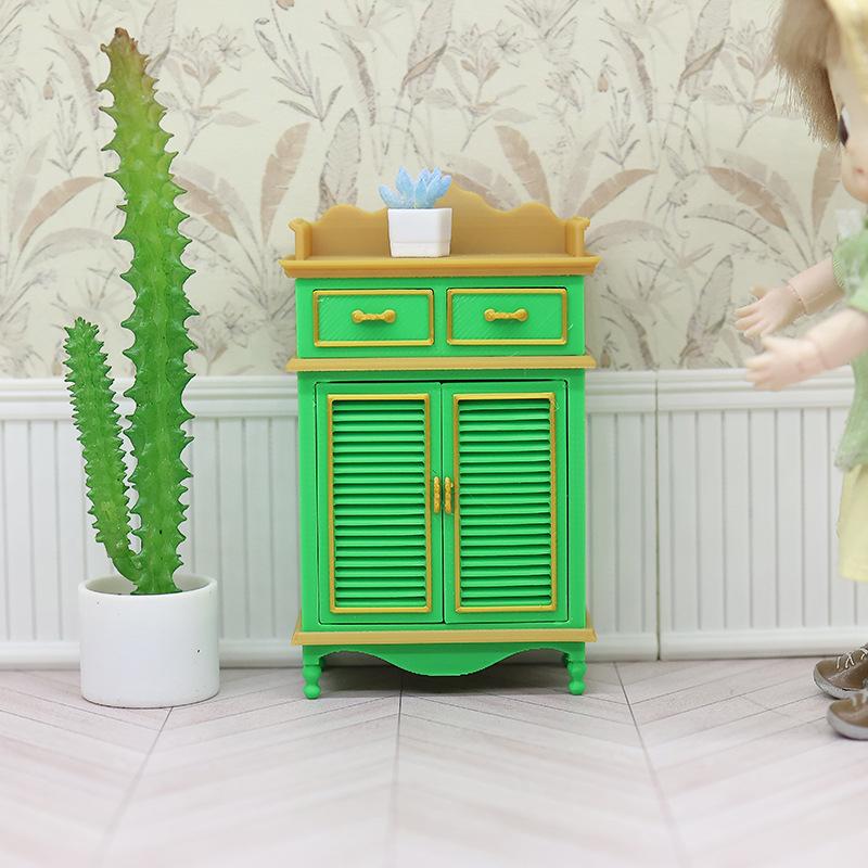 1/12 Dollhouse Mini Cabinet Cupboard Model Dollhouse Furniture Ornament Dolls House Living Scene Decoration Pretend Play Toys