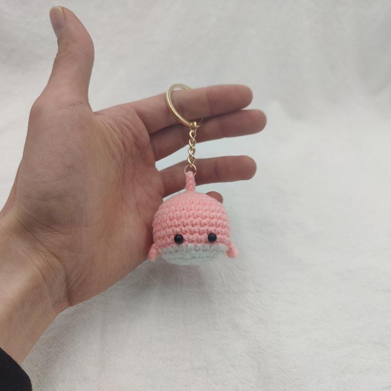 Cartoon Little Whale Keychain Hanging Handmade Crochet Pendant Car Bag Accessories Diy Woollen Making Small Toy Ornaments Gift