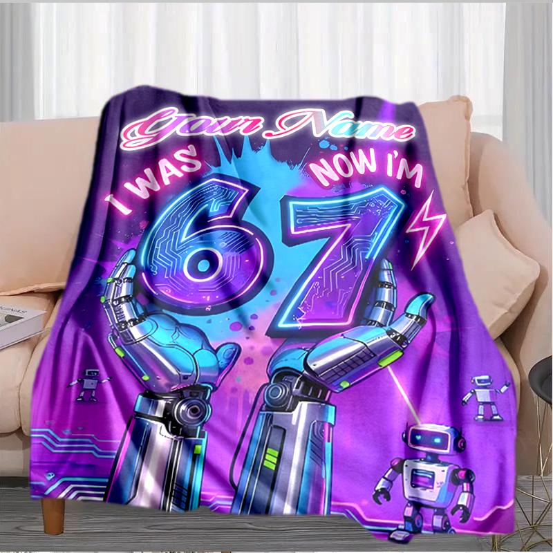 1PC Custom Name Futuristic Birthday Celebration Outdooor Flannel Blankets Throw Blanket All-Season Throw Gift Bedspread for Couch, Bed, Camping Holida