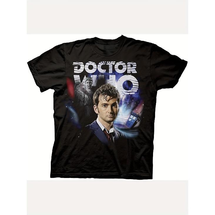 Men'S T-Shirt - Tennant Patchwork Graphic Featuring the Tenth Doctor and Daleks Sci-Fi Themed Short Sleeve Crew Neck Shirt, Unisex, Collectible,