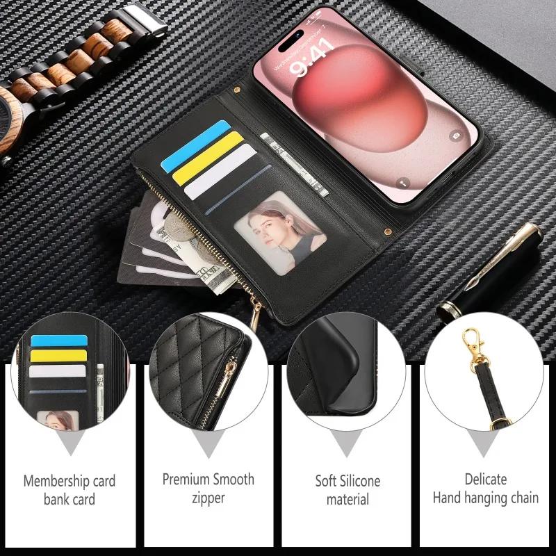 Crossbody Wrist Strap Leather Phone Case for IPhone 16E 17 Ari 16 15 14 13 12 11 Pro Max XS 8 Plus Wallet with Card Holder Cover