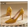 Fashion Women's High-heeled New with Stone Patterned Patent Leather Heels Women Pointed Toes Solid Color Widened Versized Womens Shoes