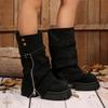 Spring Autumn New Round Toe Mid-Calf Boots Chunky Platform Buckle Strap Retro Western Plus Size Chunky Heels Women's Booties