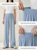 2026 Summer Women's Korean Style Ice Silk Wide-Leg Pants - High Elastic Drape, Leg-Lengthening, Casual Straight-Leg Design