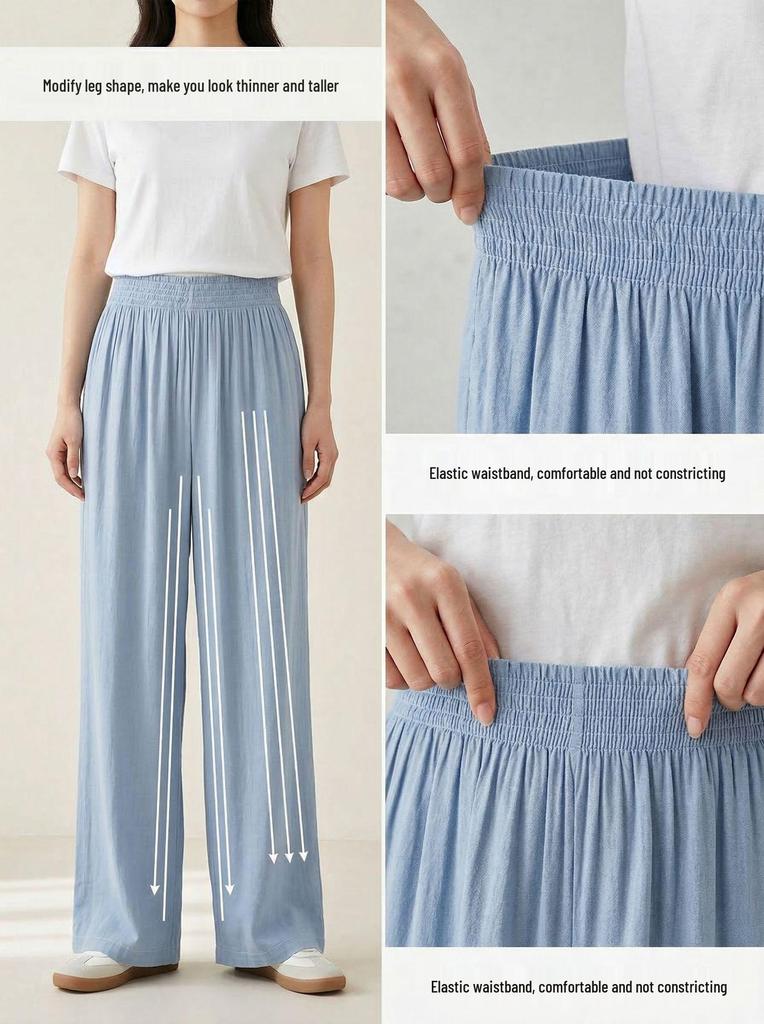 2026 Summer Women's Korean Style Ice Silk Wide-Leg Pants - High Elastic Drape, Leg-Lengthening, Casual Straight-Leg Design