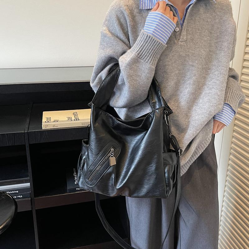 Damska skórzana torba tote w jednolitym kolorze, modna torba crossbody na jedno ramię, torebka codzienna o dużej pojemności, prosta codzienna torba na jedno ramię