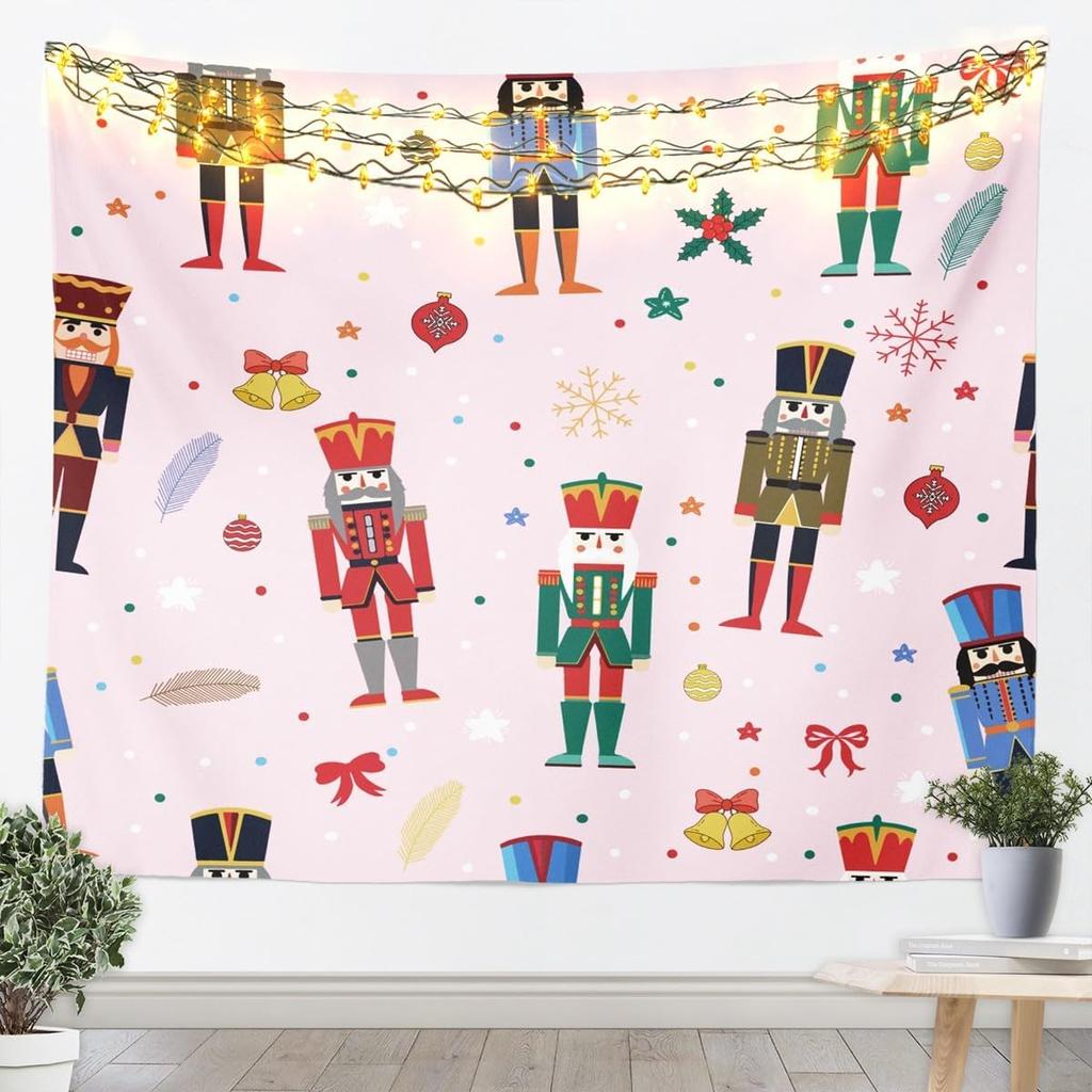 Kids Christmas Nutcracker Tapestry for Bedroom Winter Snowflake Wall Tapestry for Boys Girls Christmas Tree Hanging Wall Art