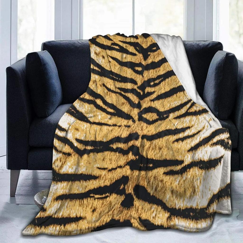 Realistic Tiger Skin Print Flannel Throw Blanket - Portable Warm for Bed/Rug, King Size, Animal Decor Textile