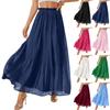 Women's High Waist Pleated Maxi Skirt Lightweight Flowy Chiffon Elastic Waistband Long Skirt for Casual Wear