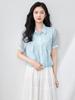 Elegant French Fine Spun Lace Puff Sleeve Cotton Blouse - Women's Summer Top