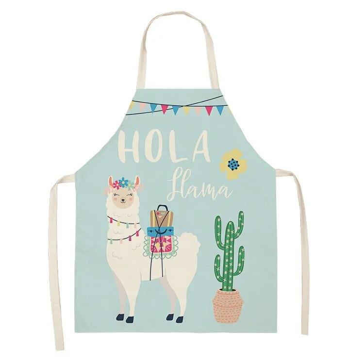 Avental de algodão e linho da série Cute Alpaca Avental de cozinha Babador para cozinhar e assar em casa Ferramenta de limpeza e antiincrustante