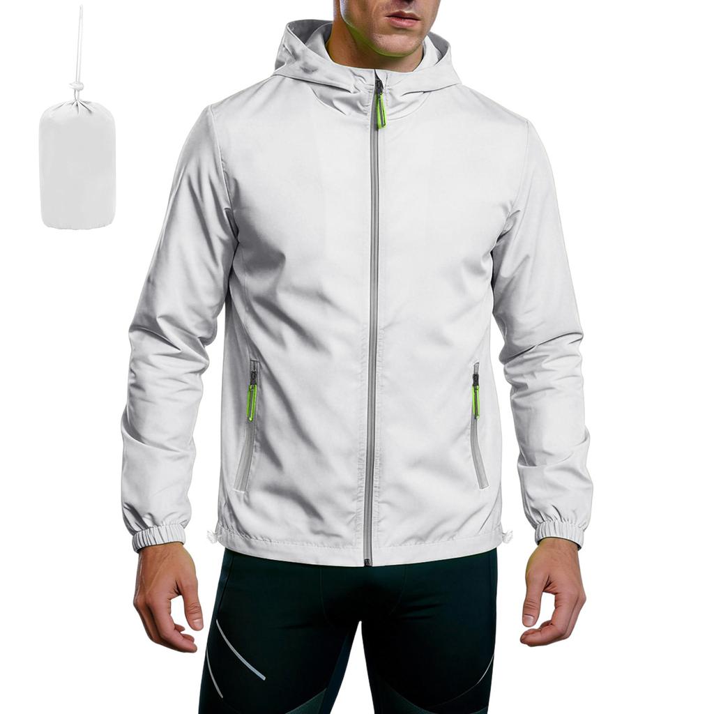 Unisex Lightweight Hooded Sports Jacket with Reflective Zipper Breathable Quick Dry with Storage Bag
