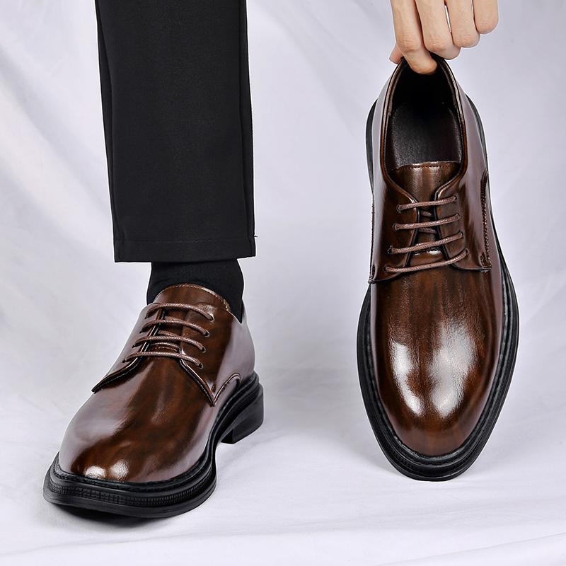 Fashion Spring New Men's High-quality and Comfortable Oxford Shoes British Fashion Men's Lace Up Pointed Business Formal Leather Shoes