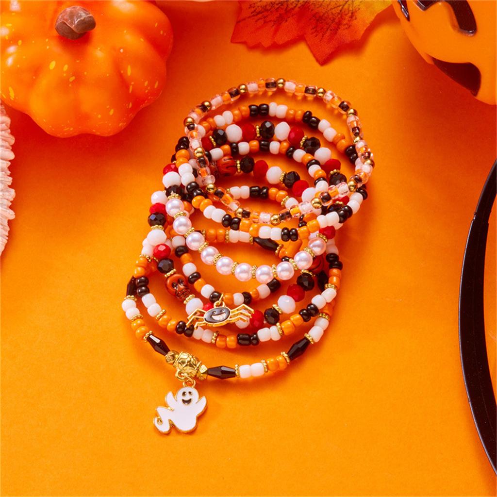 Stackable Halloween Bracelets - Pumpkin Spider   Bead Bracelets for Women's Party Jewelry