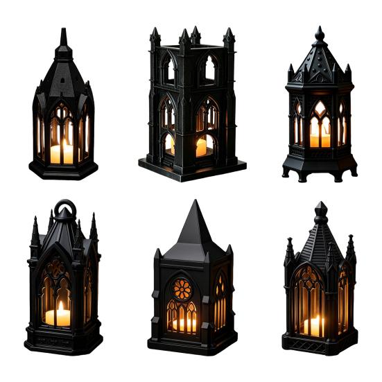 Window Sill Decoration Gothic Cathedral LED Candle Lantern, Church Shaped Flameless Tealight Lamp, Small Gift for Children Spooky Vintage Desktop