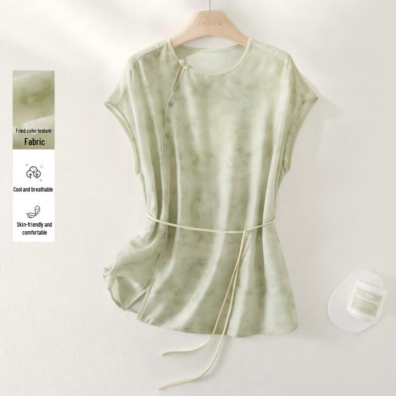 IHIMI Women s Lightweight Green Print New Chinese Style Blouse S зелёный