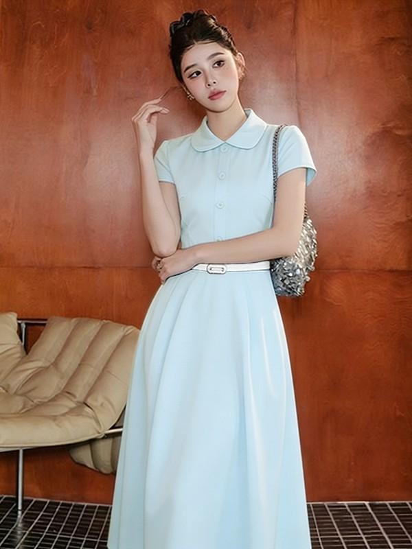 Wholesale Customized Summer French Temperament Doll Collar Long Dress New Waist Design Skinny Short Sleeve Dress Women