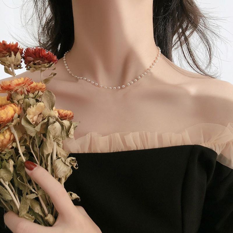 Korean Version Ins Niche Light Luxury Fashion Women's Pearl Collarbone Chain Necklace, Exquisite Millet Bead Single-layer Pearl Necklace