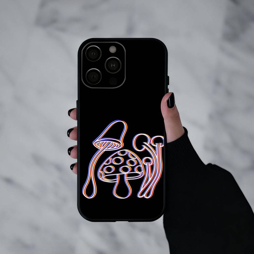 T-Trippy Psychedelic Mushrooms   Phone Case For iPhone 17pro,16,15,14,13,12,11 Plus,Pro Max,XS,Soft Silicone Black Cover
