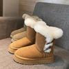 Śniegowce z klamrą w rogu damskie zimowe nowe bawełniane buty średniej długości z podszewką, ocieplane bawełniane buty