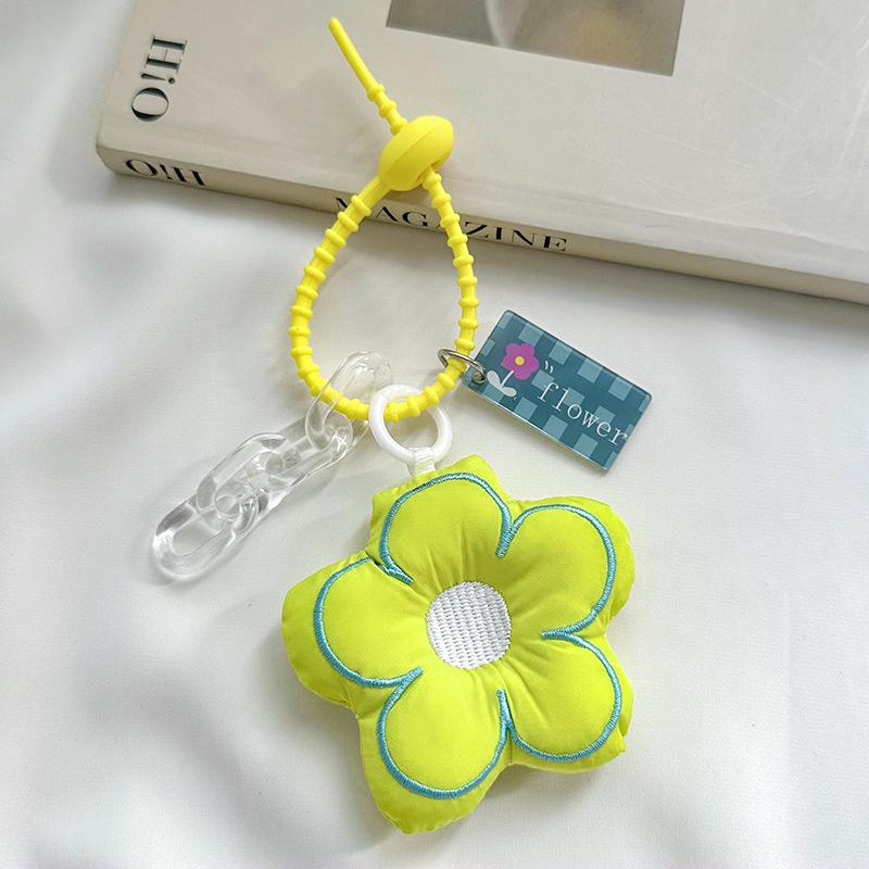 Charming Flower Bag Accessory: Cute Girly Fabric Heart with Mobile Phone Chain