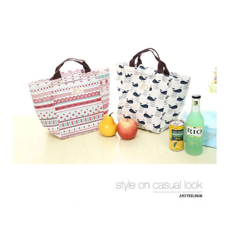 Charming Hedgehog And Whale Canvas Cooler Lunch Bag With Thermal Insulation
